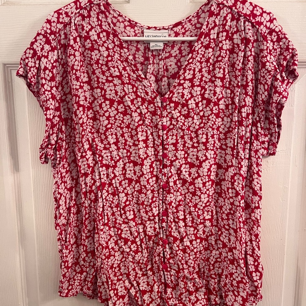 Liz Claiborne Red and White Floral Blouse